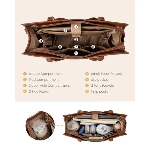 Elegant Laptop Carrier Spacious Work Bag for Women Tote Purse with Wristlet - Picture 4 of 6